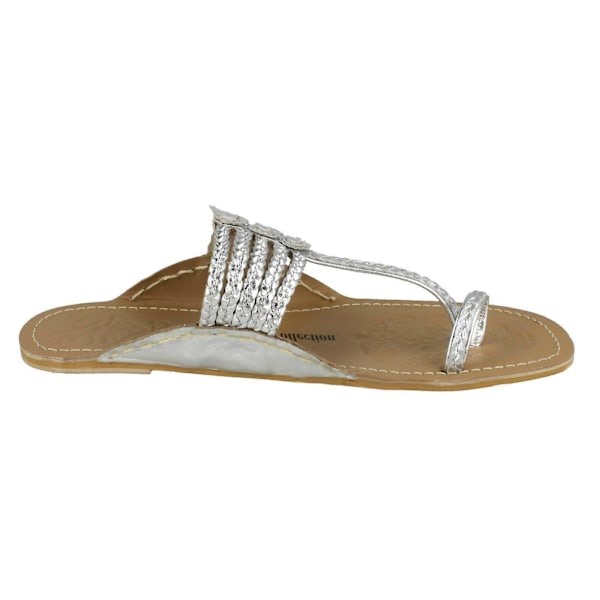 Dam Läderkollektion Platt Tåögla Flätade Sandaler F00077 LGL Silver UK 8
