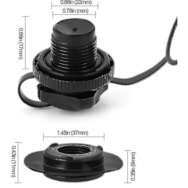 Boston-ventiler, envejs universelle luftventiler til Dingo kajak poolbåd luftpude, 4 stk. sort