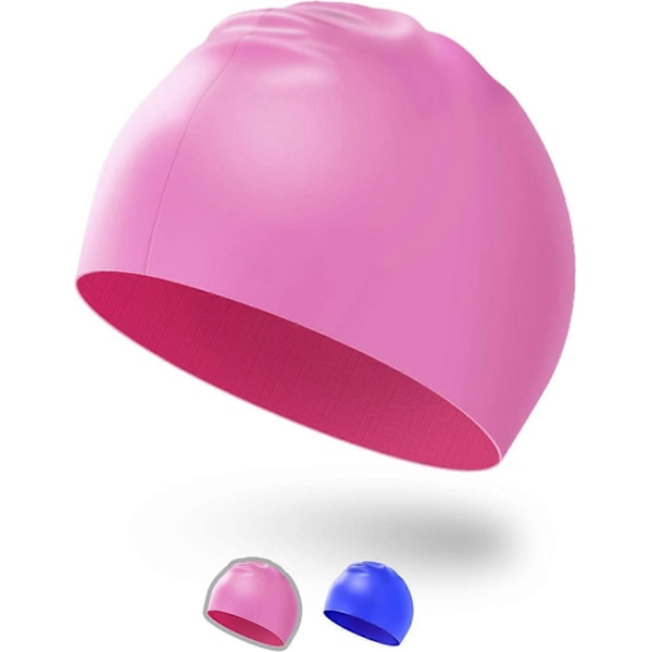 Vanntett badehette for gutter og jenter, elastisk og komfortabel, sklisikker badehette (Rosa) (LGL)
