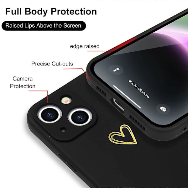 Kompatibelt iPhone 14 Skal Silkeslent Mjukt Stötsäkert Silikonskal med Söt Guldhjärta Design (LGL)