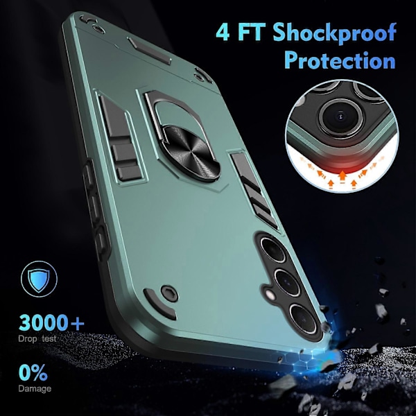 For Samsung Galaxy A56 5G Deksel PC TPU Fallbeskyttende Telefondeksel med Ringstativ - LGL Multicolor Green