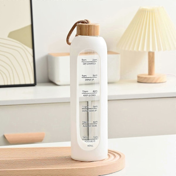 Glas Vandflaske med Silikone Sleeve Vandflaske med Tidsmarkører Klart Borosilikatglas Overvåg Dit Daglige Vandindtag 1 Liter - Wh LGL