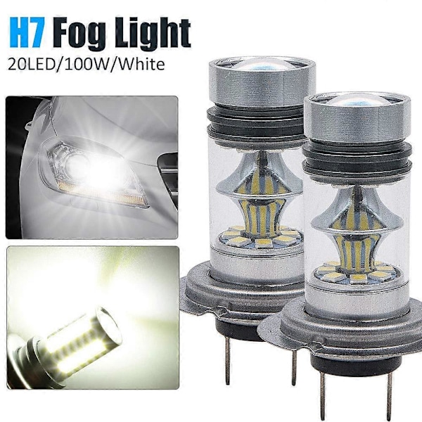 H7 2-pak 12V 100W Super Bright LED Kørelys Pære 6000K 1000lm (LGL)