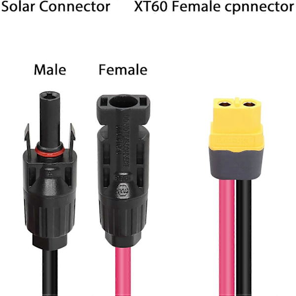 12 AWG Solpanelkabel till XT60 Hona, Bärbar Kraftstation, Lipo Batteri 60cm (LGL)