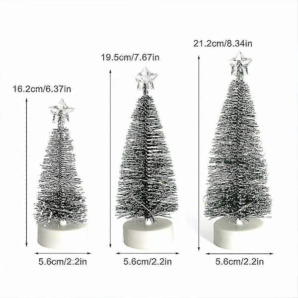 Miniatyr julgran i cederträ med LED-lampor, 3-pack julgran dekorativ nattlampa