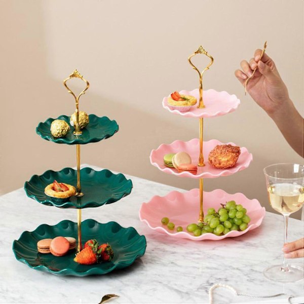 3-etasjes Cupcake Stativ Tårn Dessert Display Stativ BPA-fri Stor Kapasitet Enkel Montering Kake Lagdelt (LGL) Green