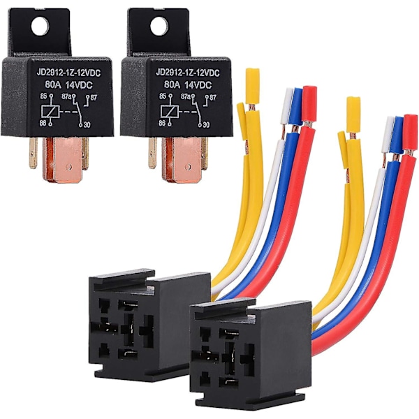2 kpl Rele 12V 80A 5-nastainen Auto Kuorma-auto Moottori Raskas Käyttö On/Off Normaalisti Auki SPDT Rele Kanta Liitin LGL