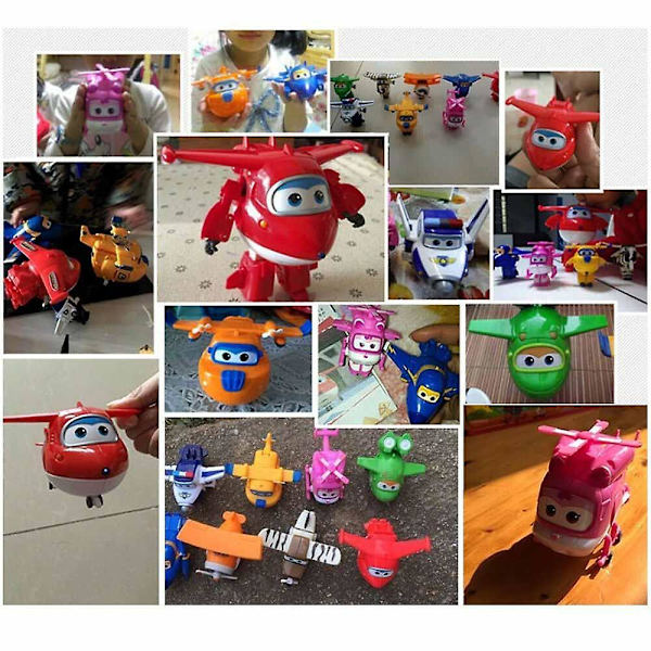 8 st set Tv Animation Super Wings Transformerande plan Mini karaktärer Barnleksaker