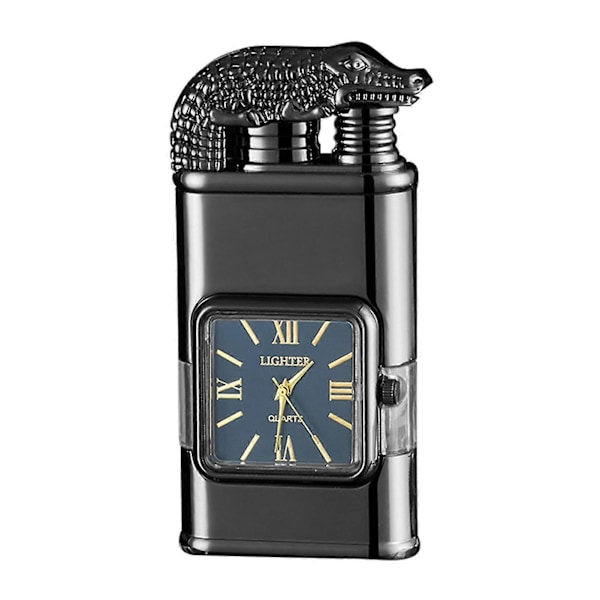 Personlig preget lighter med klokke Lett bærbar lighter Gave til jubileum LGL Black Crocodile