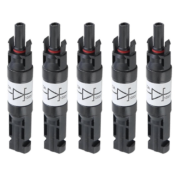 5 stk. solcellekobling med diode, vanntett PV-kobling DC1000V 20A IP67 PPO hann-hunn koblingsplugg LGL Black