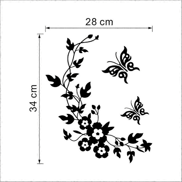 DIY Fjäril Blomma Badrum Hem Dekoration Väggdekaler Dekorativ Toalettdekal Pålitlig Kvalitet Hållbarhet (Svart) (LGL)