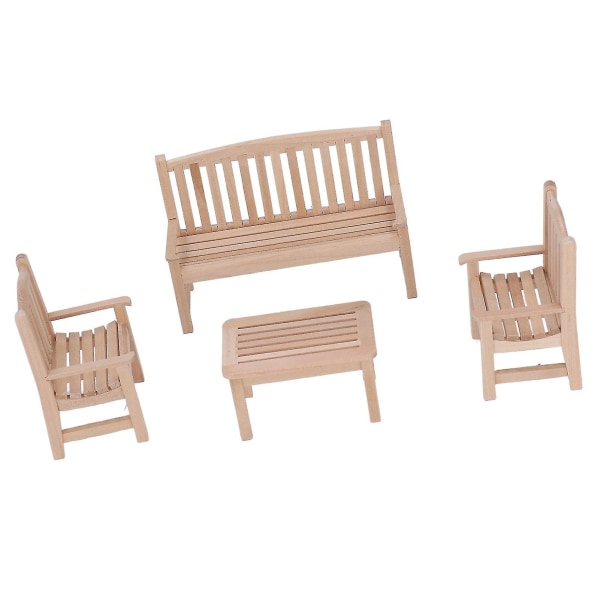 4 stk Dukkehus Miniaturemøbler Træbænkstol Havemøbelsæt til 1:12 skala Dukkehusdekoration[GL]