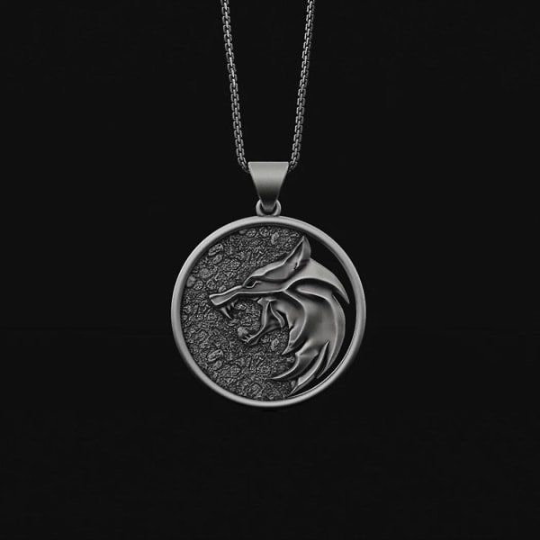 Witcher Geralt av Rivia Medaljong Hvit Ulv Halskjede for Menn Kvinner Gave Menn Bursdag Anheng Vintage Gwynbleidd [LGL] silver color