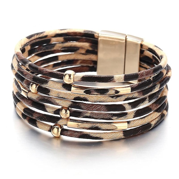 Leopard læderarmbånd til kvinder  Nye modearmbånd   Armringe elegant flerlags bred wrap armbånd statement smykker [LGL] BJ0019-champagne