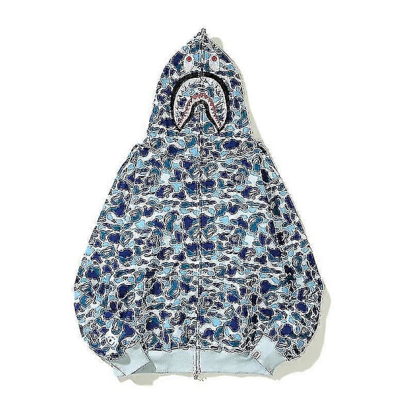 Kideng Miesten Huppari Bape Hai Huppari 3D-naamiointi Hai Pää Takki Hupullinen Takki Katumuoti Vetoketjulla 3eey01 LGL DarkBlue 4XL