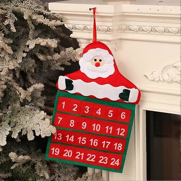 DIY Kalender Julekalender Sæt Filtstof Nedtællingstræ med 24 Legetøjslommer til Juledekorationer Hængende Dekorationer (LGL)