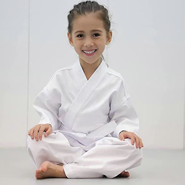 Karateuniform med gratis bælte, hvid karate gi til børn og voksenstørrelse LGL L