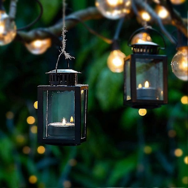 6 kpl - mustat lyhdyt kynttilöille Puutarhalyhtyjä, Vintage-tyyliset riippuvat pienet lyhdyt Tealight-kynttilälle, Mustat kynttiläntelineet sisätiloihin