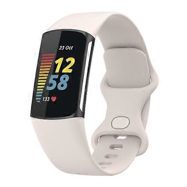 Til Fitbit Charge 5 Silikone Urrem LGL Moon White S