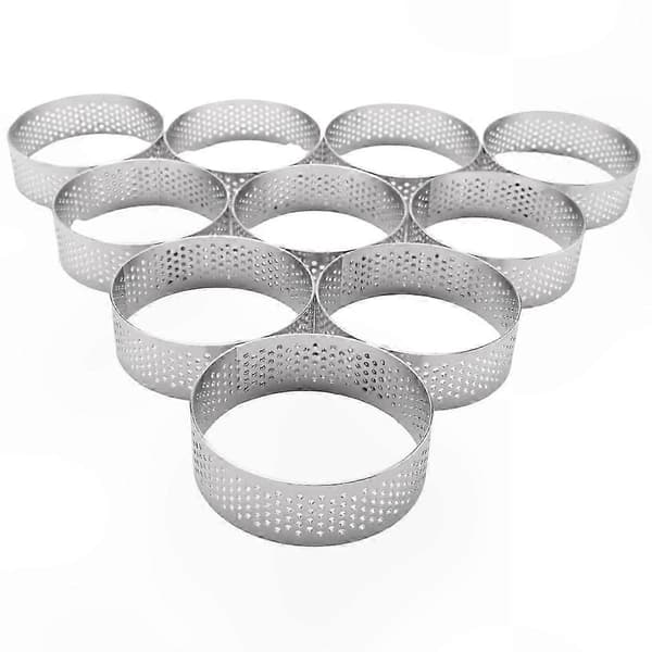 10-pak runde bageringe i rustfrit stål, 5,9 cm perforerede tærteforme til kager og mousser (LGL) Silver