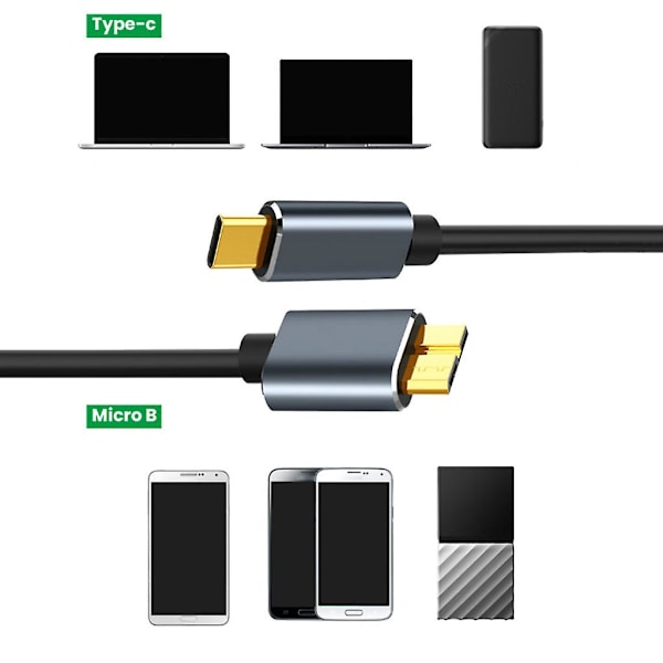 USB3.0 Type-C til Micro-B Harddisk Datakabel Super Hurtig 5Gbps 625MB/S LGL 0.5m