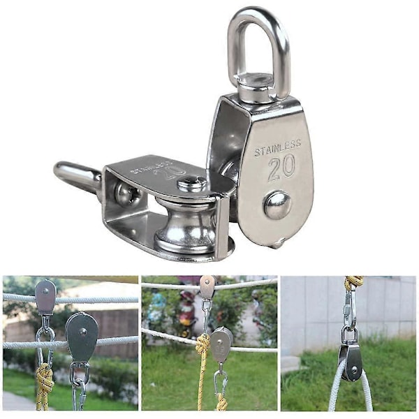 M20 enkelt sølv pulley gruppe 304 rustfrit stål enkelt hjul wire reb trækkraft trolley kran roterende krog løfte pulley (LGL)