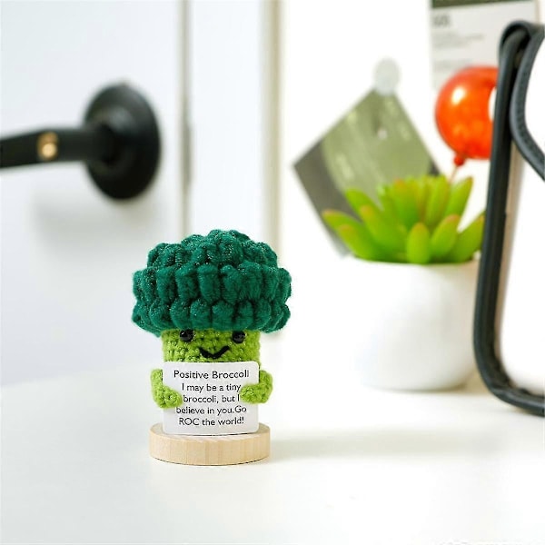 2 ST Mini Rolig Positiv Broccoli med Ställning Emotionellt Stöd Uppmuntrande Gåvor Stickad Broccoli Croc LGL Green