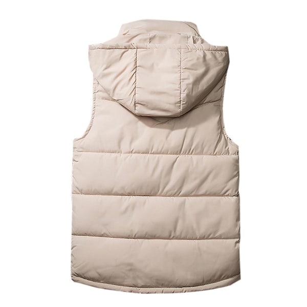 Puffer Vest for Menn Avtakbar Hette Høst&Vinter Ermeløs Casual Vattert Jakke LGL Beige S