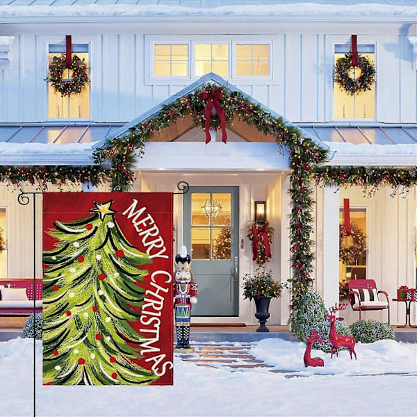 Julehaveflag 30x45 cm dobbeltsidet juletræ vinterferie gård udendørs dekorativt flag rød (LGL)