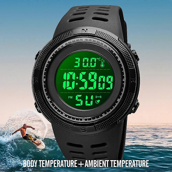 Digitalt Temperatur Sportsur til Teenagere Tid Dato Uge Visning Alarm Ur Baggrundsbelysning 5ATM Vandtæt Studenter Modeure Børn Wr LGL Blue and White