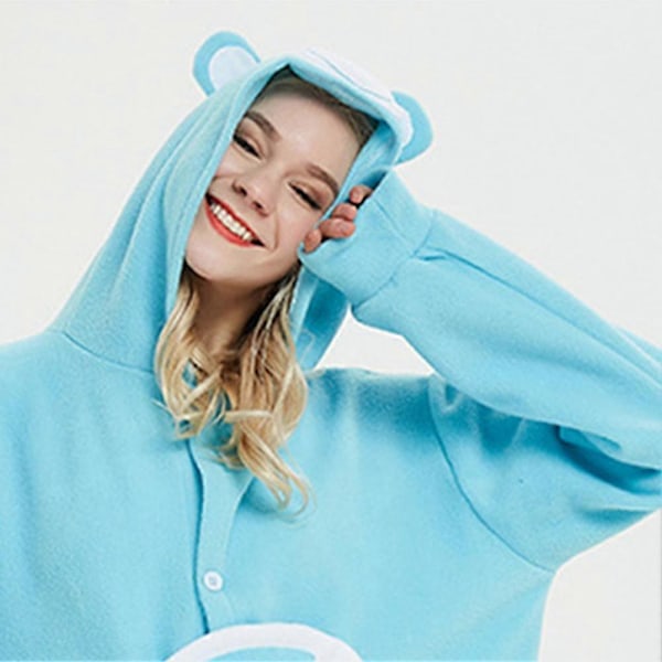 Sarjakuva Karhu Onesie Pyjama Aikuisille - Cosplay-asu Halloweeniin - Pehmeät Fleece-kotivaatteet LGL Blue L