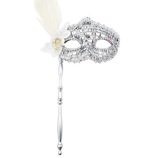 Maskerade Maske med Holdepinne Halloween Party Maske Skinnende Paljetter Dronning Maske LGL Silver