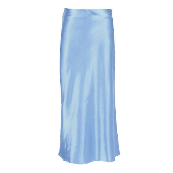 Kjol Vår Och Sommar Draperad Satin Mellanlång Hög Midja Väska Höft A-linje Kjol LGL BLUE M
