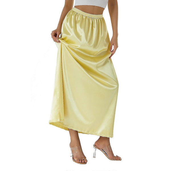 Halv Underkjole Blonde Lang Elastisk Midje Underskjørt Dame Sateng Halv Underskjørt LGL Beige S