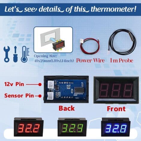 12V Mini Digital Termometer Temperaturtestare med Vattentät Sond, Grön (LGL)