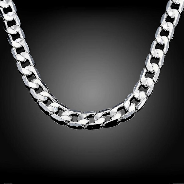 925 Sterling Sølv Halskæde Til Mænd 20/24 Tommer Klassisk 8mm Kæde Luksus Smykker Bryllup Julegaver LGL 60cm 24inches