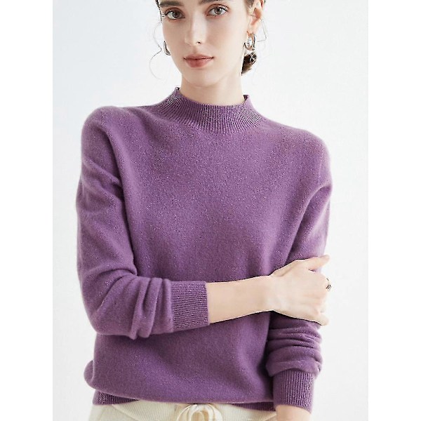 Cashmere Sweater til Kvinder 100% Cashmere Letvægts Langærmet Rund Hals Strikket Sweater LGL Deep purple L