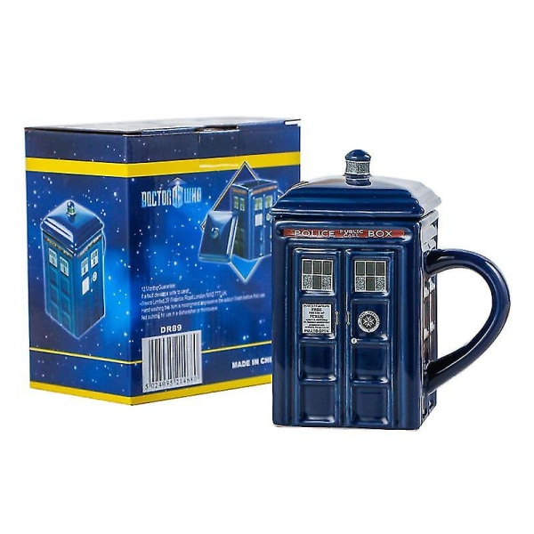 Doctor Who Tardis -muki, kahvi- ja teekuppi, poliisiaseman muotoinen keraaminen muki kannella, syntymäpäivälahja