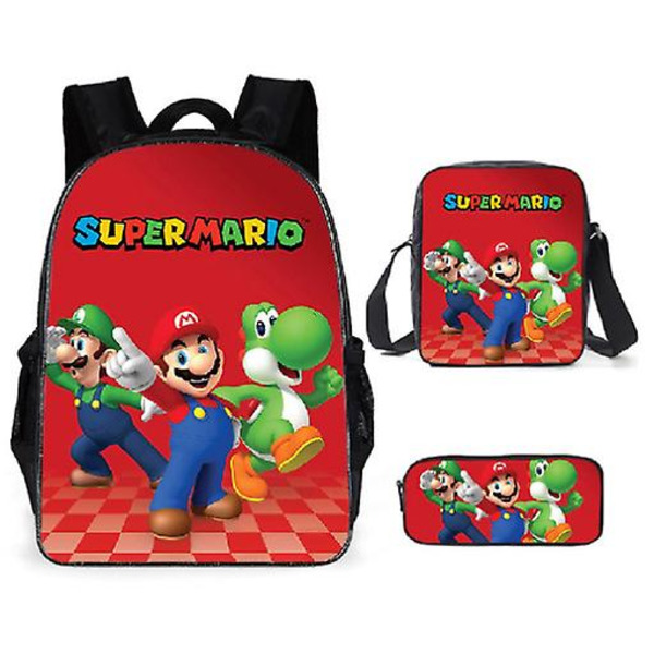 Uusi Mario Cartoon -reppu, ala-asteen ja yläasteen koululaukku, reppu, kolmiosainen sarja, olkalaukku, kynäpussi -ZHENV [L]