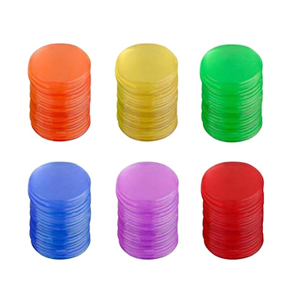 300 stk plastbrikker Pro Count Bingo-brikker Markører for Bingo-spillkort Spilltilbehør (blå + rød + gul + grønn + lilla + oransje Hver 50 stk) As Shown