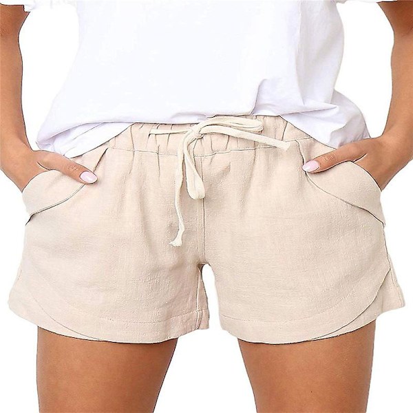 Naisten olohousut rento pyjamashortsit taskuilla yksiväriset shortsit LGL Beige XXL