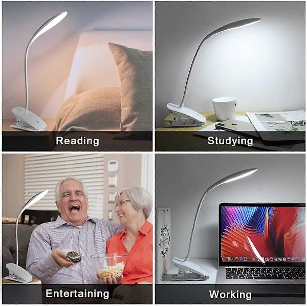 Barnskrivbordslampa, USB-uppladdningsbar klämbar läslampa, 3 justerbara färgtemperaturer och ljusstyrka för barn (LGL)