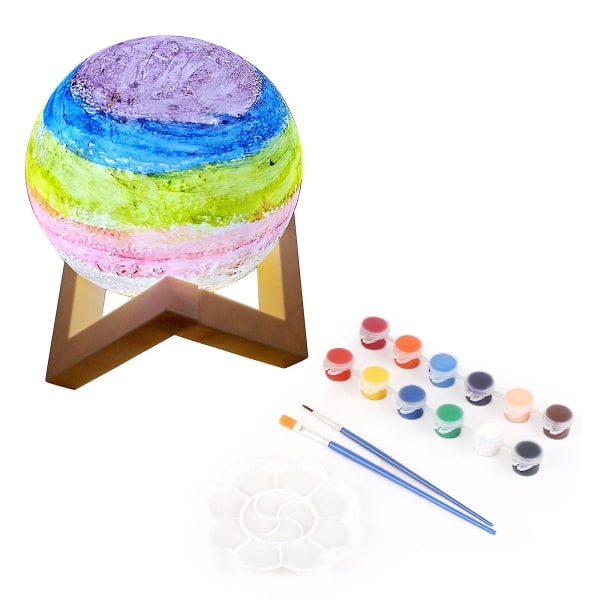 Paint Your Own Moon Lamp Kit, Diy 3d Moon Night Light With Wooden Stand Creativity Arts & Crafts Kit Art Supplies For Kids[GL]