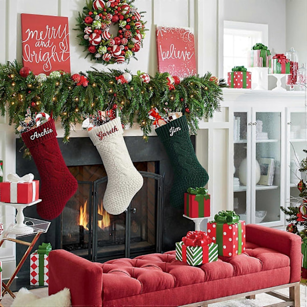 Familie Julestrømper Store Strikkede Julestrømper Strikkede Julestrømper til Børn 3 Stykker (Hvid, Rød, Grøn) (LGL)