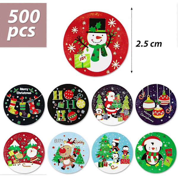 500 kpl/rulla joulutarrat itseliimautuvia, 2,5 cm pyöreitä sinetöintitarroja, tyyli C (LGL)