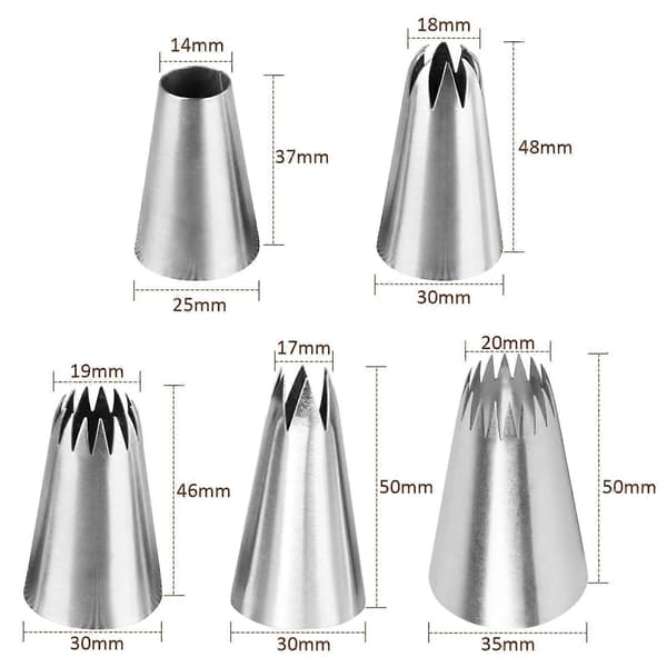 Tårtdekorationsset i rostfritt stål, 5-pack Spritstyllar Icing Piping Nozzle Kit (LGL)
