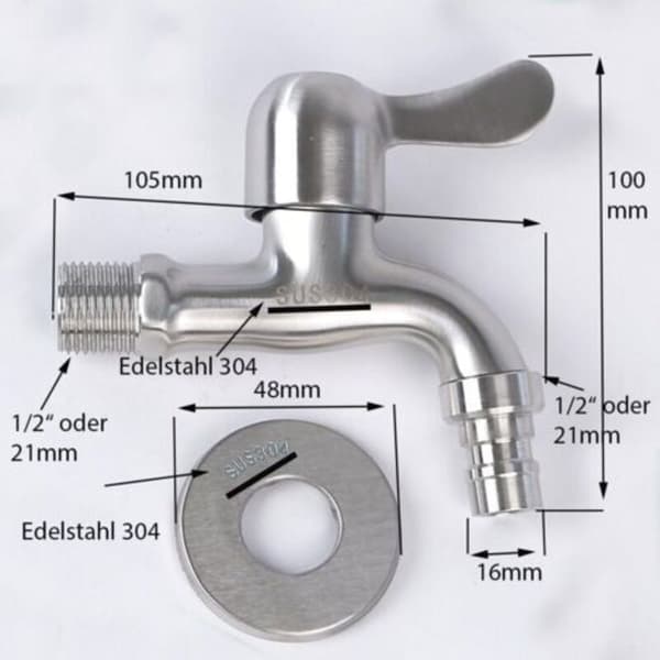 304 rustfritt stål kran, 1/2\" avløpsventil, vaskemaskin kran (LGL)