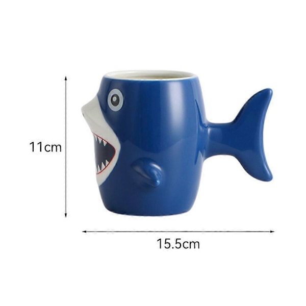 Shark Keramisk Kopp for Barn Gutter Jenter 450ml Varm Sjokolade Kakao Kaffe Te Krus Bursdagsgave Fest Keramisk Drikkekar LGL Blue