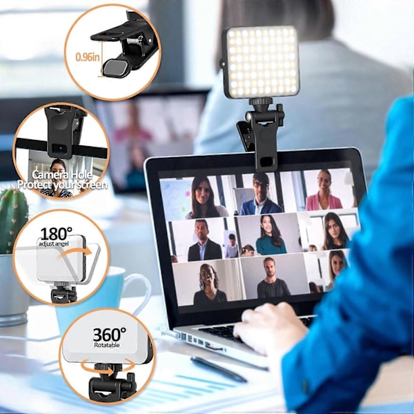Genopladelig Selfie Lys & Telefon Lys Clip til iPhone - Telefon LED Lys med Justerbar Lysstyrke, Perfekt til Selfies, Makeup, TikTok, L LGL