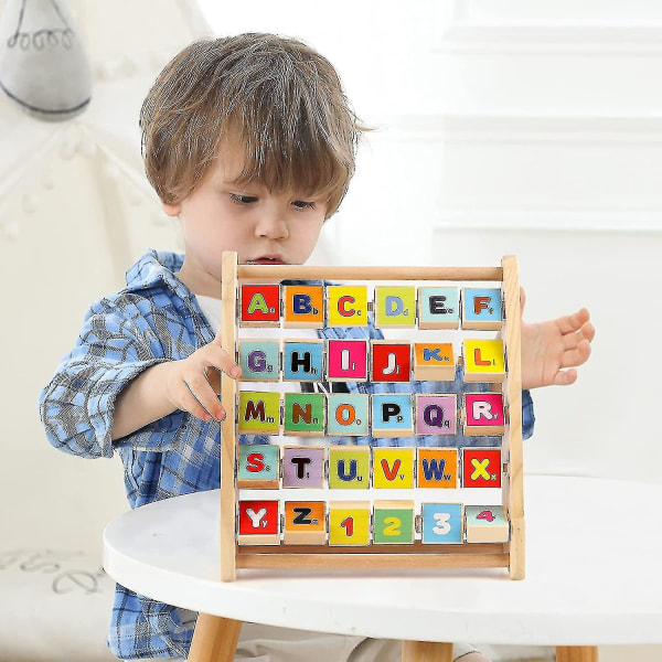 Alphabet Abacus For Toddlers, Wooden Abc-123 Abacus With 30 Letter And Number Tiles, Classic Educational Learning Toys For Baby Boys Girls[GL]